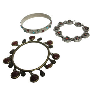 Vintage 3 Gold & Silver Tone Bracelet Bangle Set